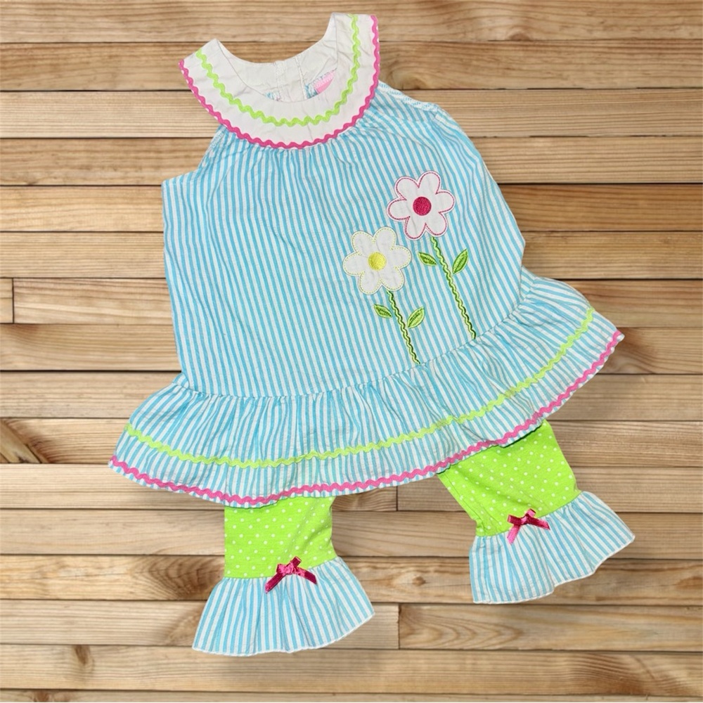 Nanette Girls 2pc Seersucker Polka Dot Legging Set 4T